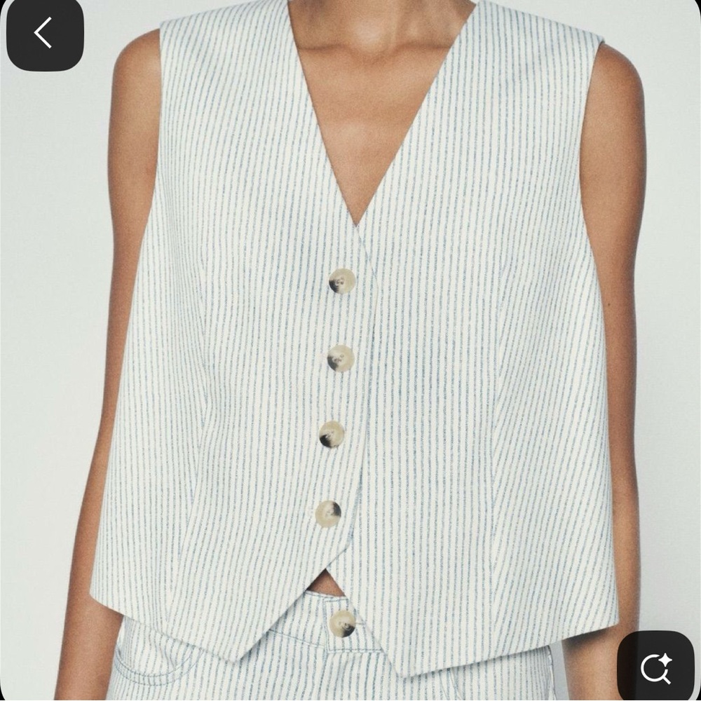 Zara White and Blue Striped Vest